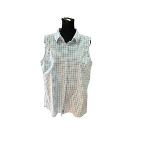 Talbots Wrinkle Resistant Sleeveless Gingham Button Down Shirt Blue White 14P